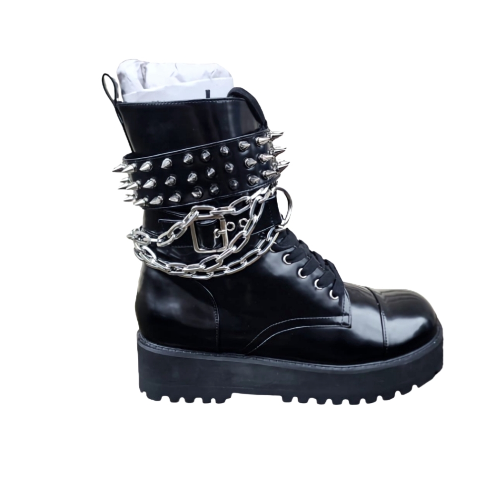 Dolls Kill Spike Chain Wrap Combat Boots